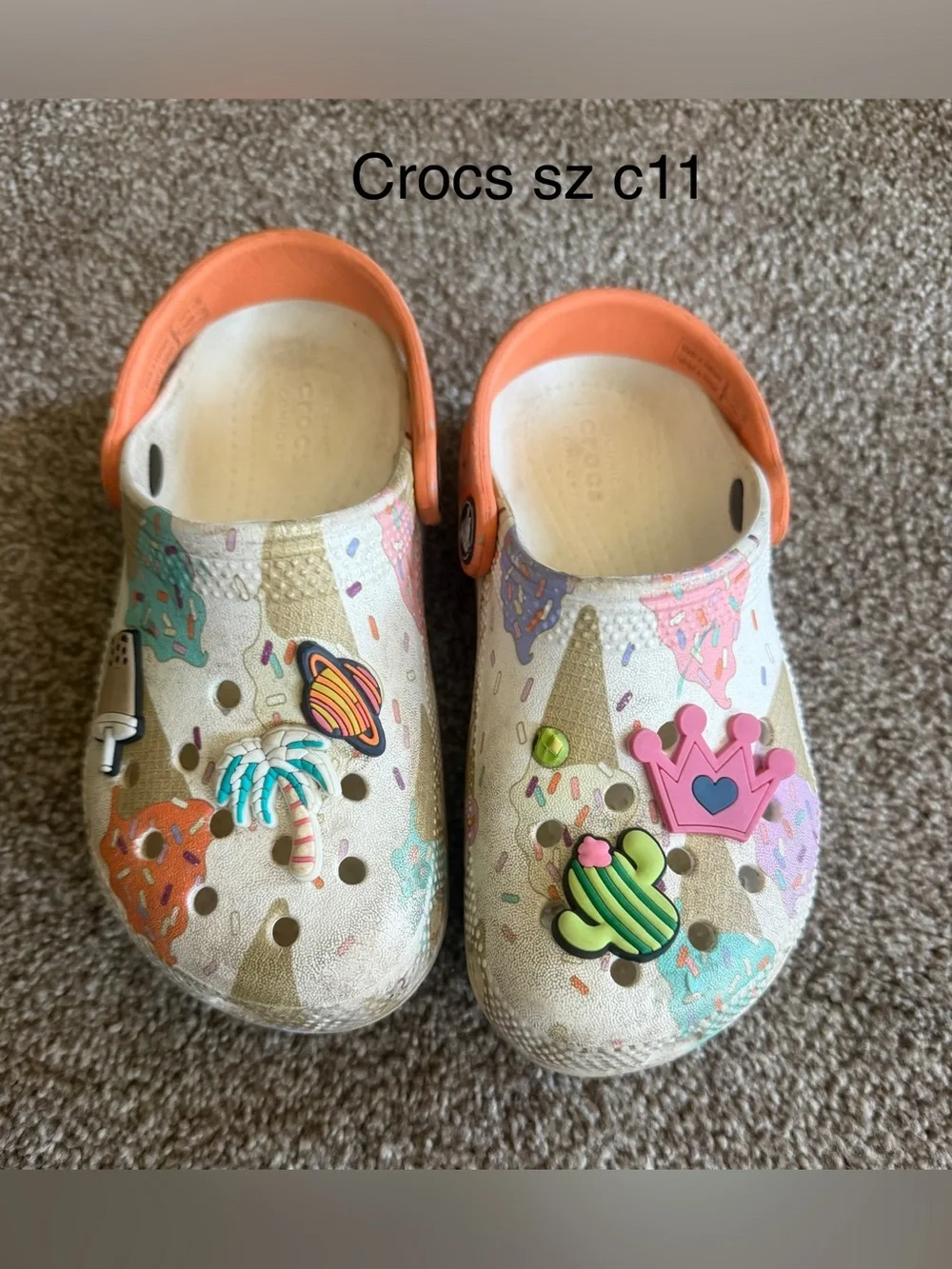 Crocs Kids Classic Clog in Multicolor with Orange Strap Sz c11